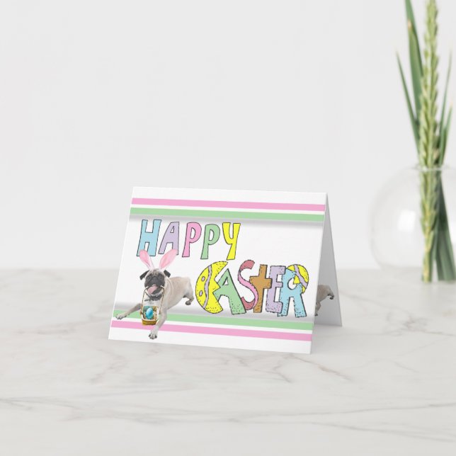 Cartão De Festividades Pug da páscoa (Frente)