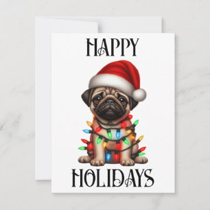 Cartão De Festividades Pug de Natal Bonito