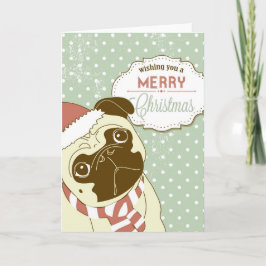 Cartão De Festividades Pug do Natal! Cão pequeno bonito no chapéu do