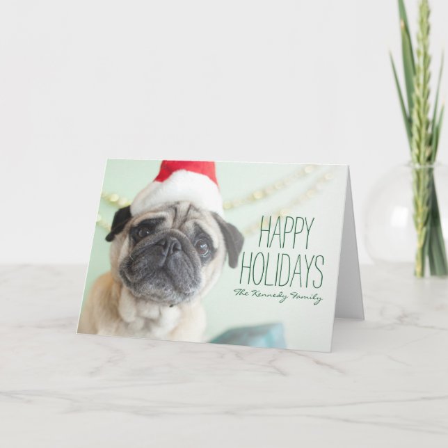 Cartão De Festividades Pug do Xmas (Frente)