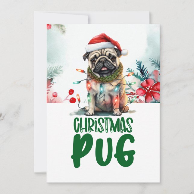 Cartão De Festividades Pug Dog Christmas com Santa Hat (Frente)