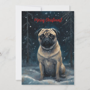 Cartão De Festividades Pug In Snow Watercolor Natal