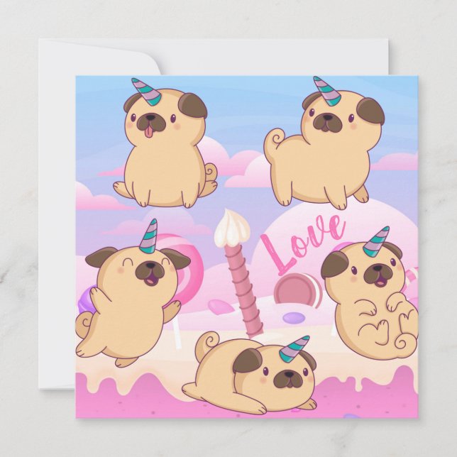Cartão De Festividades Pug Love (Frente)