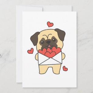 Cartão De Festividades Pug para o Dia dos Namorados Animais Fofos Coraçã