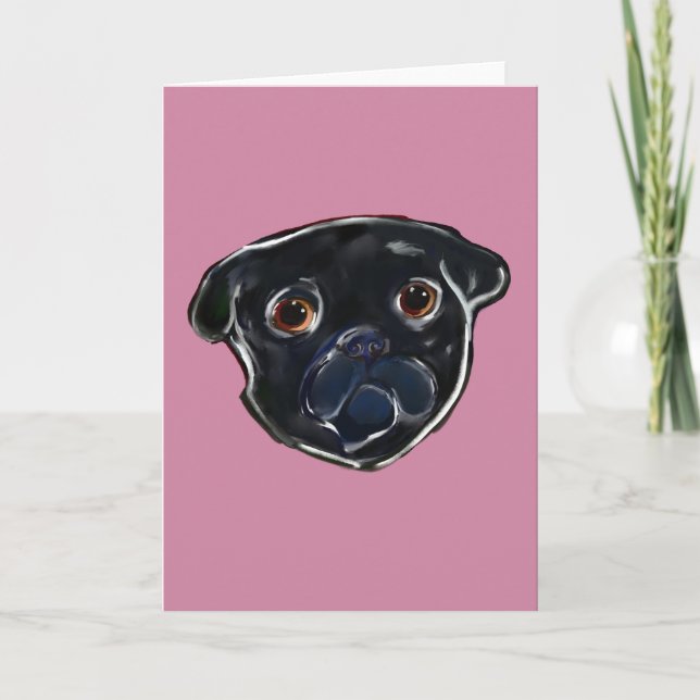 Cartão De Festividades Pug Preto (Frente)
