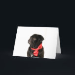 Cartão De Festividades Pug preto com arco vermelho<br><div class="desc">Pug preto com arco vermelho</div>