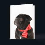 Cartão De Festividades Pug preto com arco vermelho<br><div class="desc">Pug preto com arco vermelho</div>