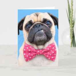 Cartão De Festividades Pug Usando Laço Rosa