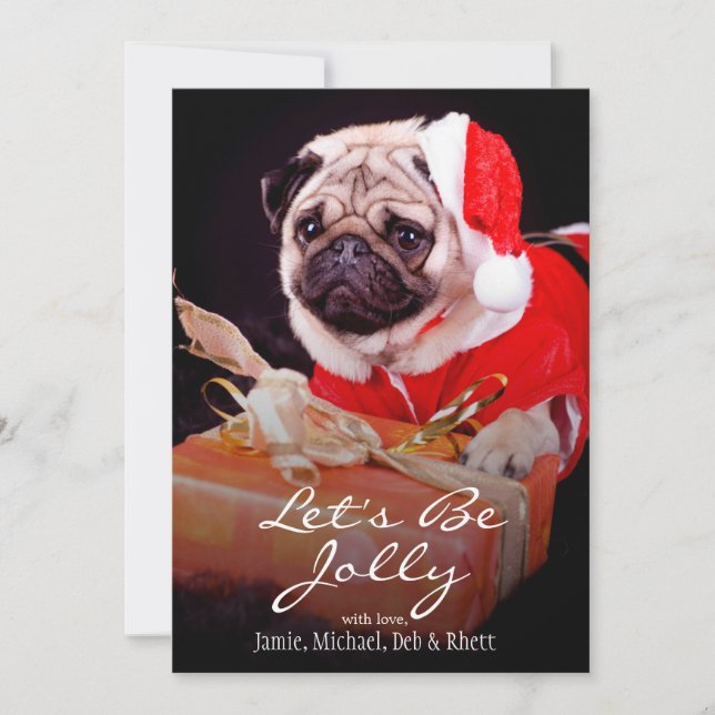 Cartão De Festividades Pug vestindo um chapéu de Papai Noel (Frente)
