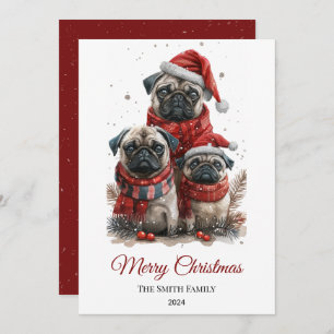 Cartão De Festividades Pug Watercolor Árvore Natal Não Foto