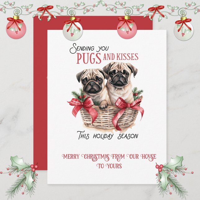Cartão De Festividades Pug Whimsical Christmas | (Criador carregado)