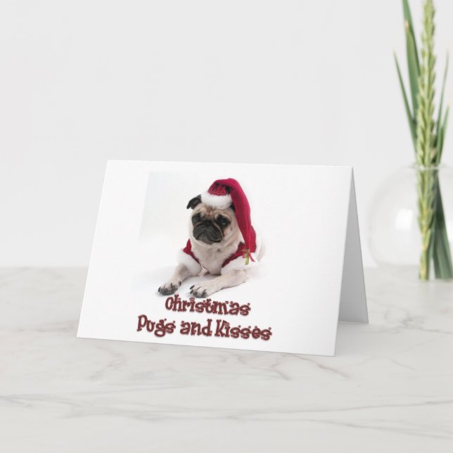 Cartão De Festividades Pugs de Natal e Beijos (Frente)