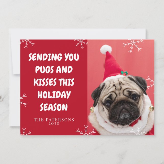 Cartão De Festividades Pugs E Beija Seu Cachorro Pet Foto De Natal (Frente)
