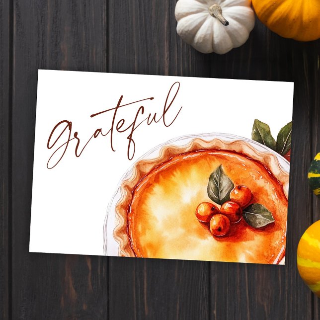 Cartão De Festividades Pumpkin Pie Fall Rustic Grateful Graças (Pumpkin Pie Fall Rustic Grateful Thanksgiving Holiday Card)