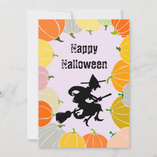 Cartão De Festividades Pumpkins Laranja da Bruxa Voadora Spooky