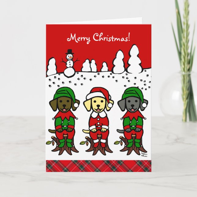 Cartão De Festividades Puppies de laboratório de Natal (Frente)