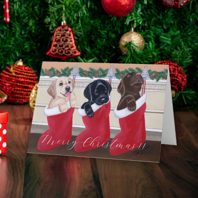 Cartão De Festividades Puppies de Natal Labrador (Christmas Labrador Puppies Design Christmas Cards for Labrador Owners.  Adorable Lab Puppies.)