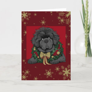 Cartão De Festividades Puppy de cachorro Terra Nova Natal dourado vermelh
