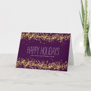 Cartão De Festividades Purple and Gold Confetti Bokeh Christmas