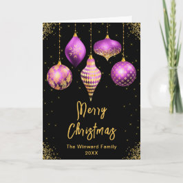 Cartão De Festividades Purple and Gold Ornaments Merry Christmas