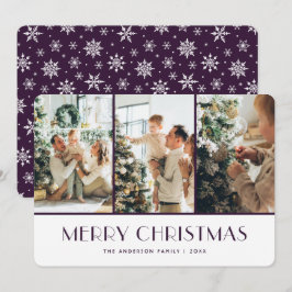 Cartão De Festividades Purple and White Snowflakes Photo Christmas Card