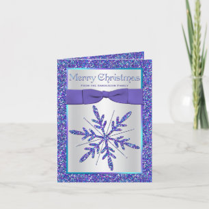 Cartão De Festividades Purple Aqua Silver Snowflake Photo Christmas Card