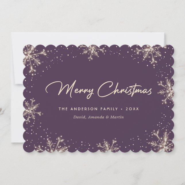 Cartão De Festividades Purple Elegant Modern Snowflake Christmas Card (Frente)
