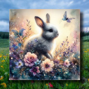 Cartão De Festividades Purple Watercolor Páscoa Cristã Floral Bunny