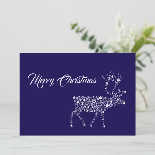 Cartão De Festividades Purple wish card Merry Christmas reindeer (Em pé/Frente)