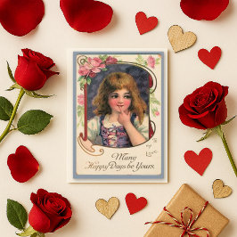 Cartão De Festividades Púrpura Caprichoso Amor de Criança Vintage Rosa