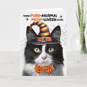 Cartão De Festividades Púrpura de gato branco preto MEMORADA anormal