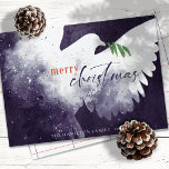Cartão De Festividades Púrpura Profunda de Natal Feliz<br><div class="desc">Estes cartões de saudação de Natal planos de 7" x 5" apresentam uma pomba abstrato em tons de roxo. "Feliz Natal" em laranja queimado e roxo profundo junto com um galho de azeitona verde. Personalize com seu nome de família e ano.</div>