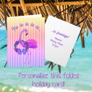 Cartão De Festividades Púrpura Tropical Flamingo Personalizado Natal