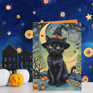 Cartão De Festividades Purr-fecly Spooky Night van Gogh Style Halloween