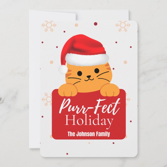 Cartão De Festividades Purr‑fect Holiday cute Cat Christmas Card  (Frente)