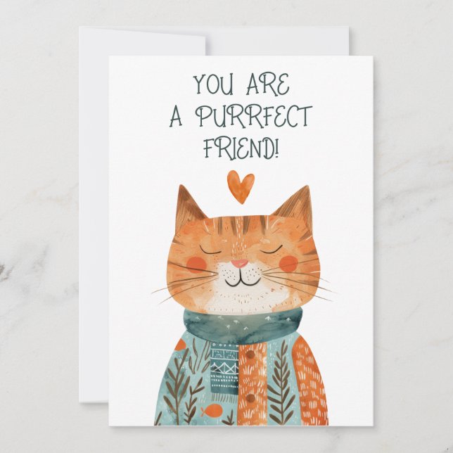 Cartão De Festividades Purrfect Friend Quirky Cat Galentine (Frente)