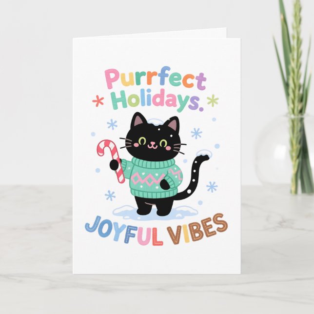 Cartão De Festividades Purrfect Holidays Cat Christmas | Cozy  (Frente)