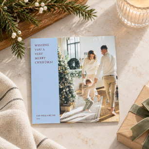 Cartão De Festividades Quadrado de Foto de Natal Azul Minimalista Elegant