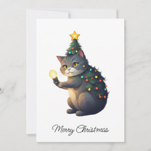 Cartão De Festividades Quadrinhos Engraçados Gato Feliz Árvore de Natal
