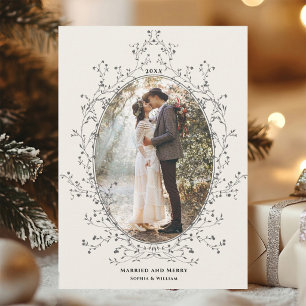 Cartão De Festividades Quadro Botânico Cinza Casados e Alegres Foto