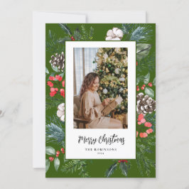 Cartão De Festividades Quadro Botânico Foto Feliz Natal Verde