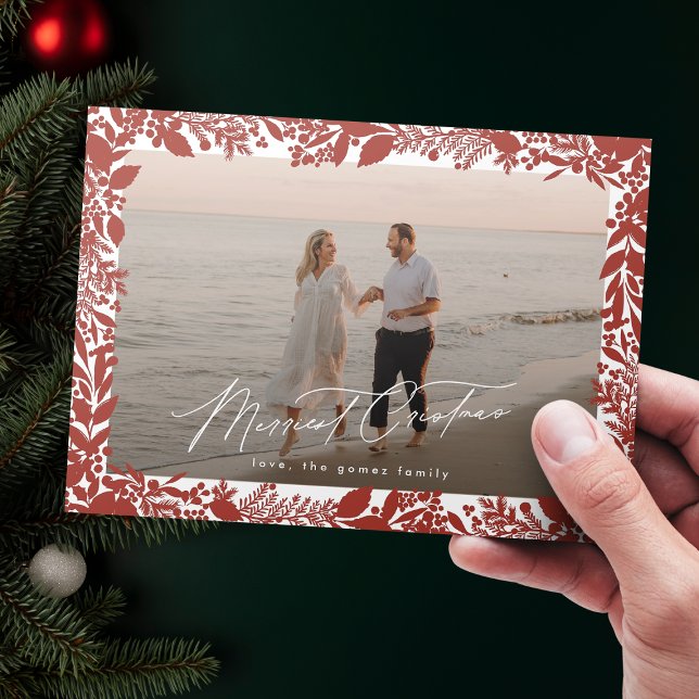 Cartão De Festividades Quadro Botânico Vermelho Natal Foto Mais Merrista (Criador carregado)