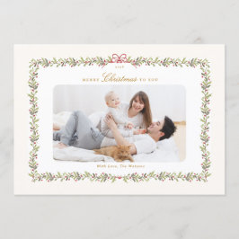 Cartão De Festividades quadro botânico vintage com laço de natal 2 fotos 
