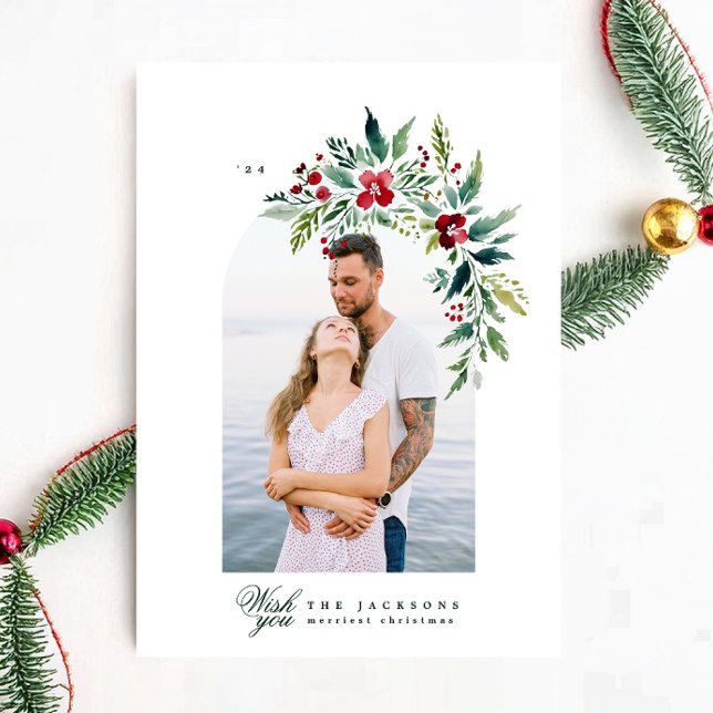 Cartão De Festividades quadro clássico de arco fotográfico do wreath mode (Criador carregado)