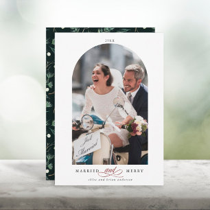 Cartão De Festividades Quadro de Arca Elegante Casado e Foto de Feliz