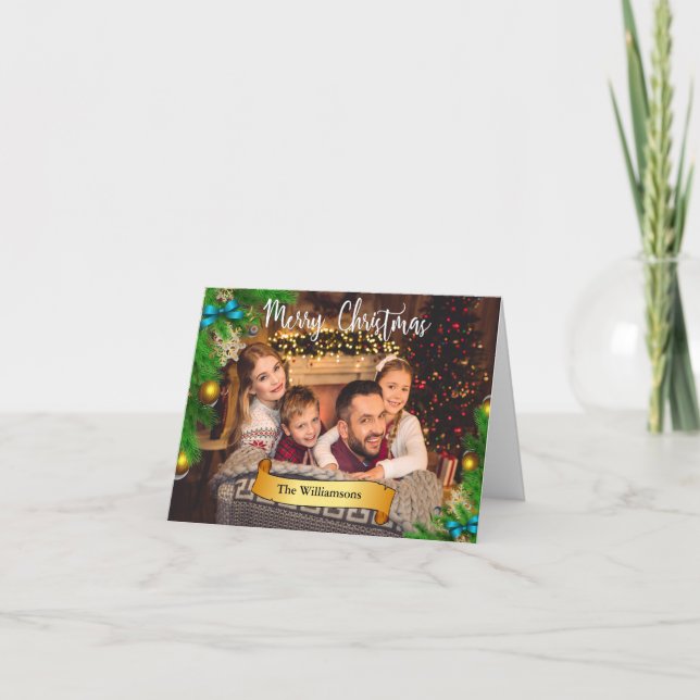 Cartão De Festividades Quadro de Árvore de Natal White Feliz Foto de Nata (Frente)