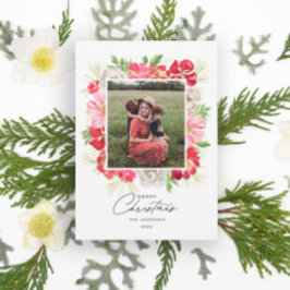 Cartão De Festividades Quadro de Flores de Aquarela Feliz Natal