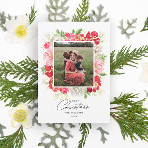 Cartão De Festividades Quadro de Flores de Aquarela Feliz Natal