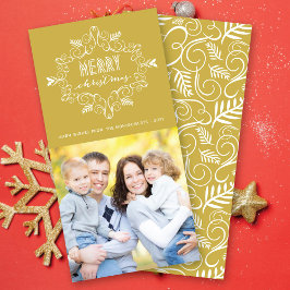 Cartão De Festividades Quadro de Folhagem Deco Vintage Feliz Natal Foto