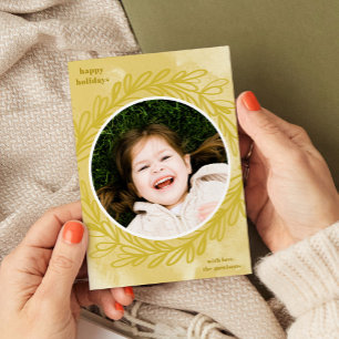 Cartão De Festividades Quadro de Foto Botânica de Cor da Água Amarela do